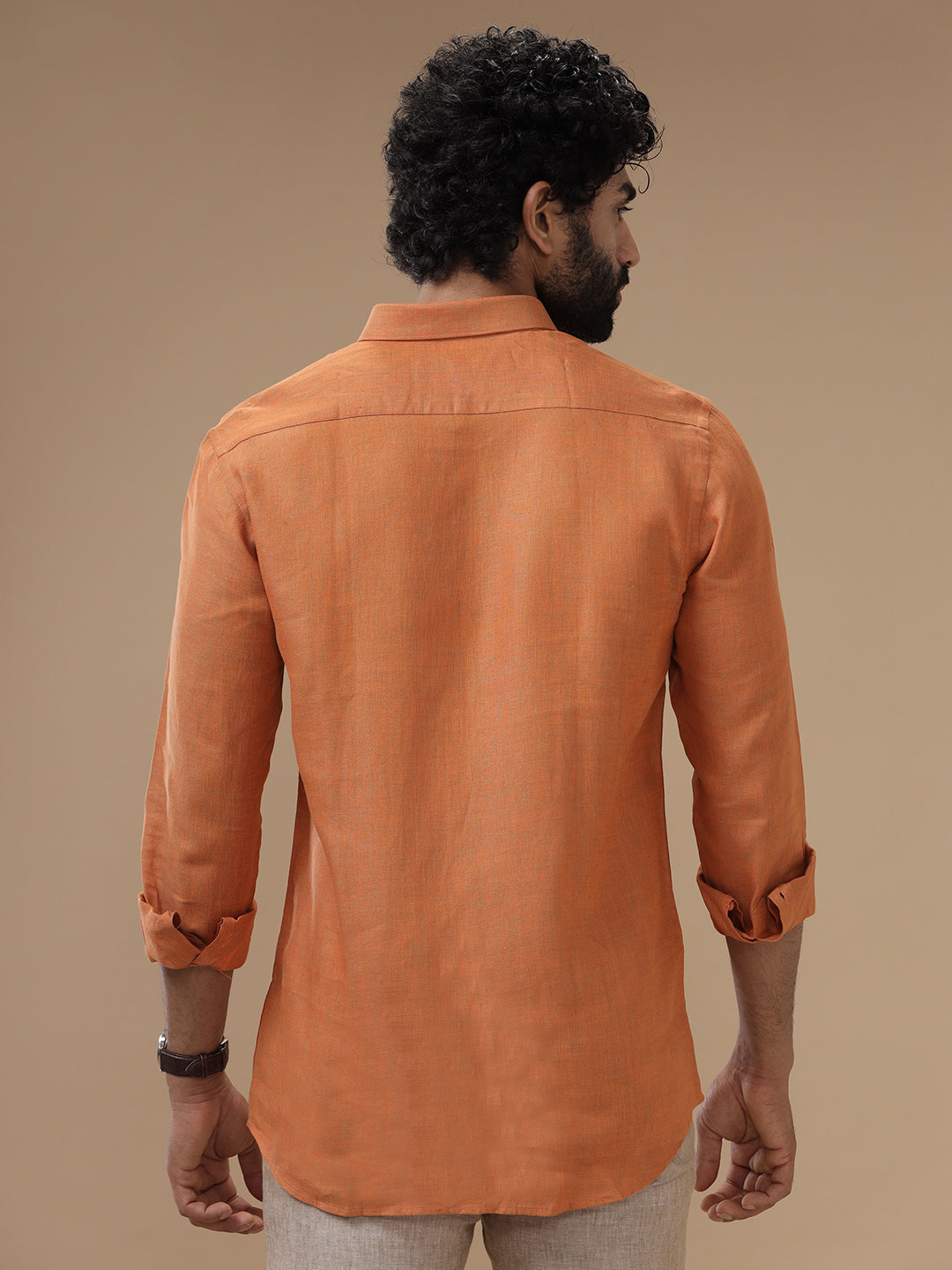 Men Pure Linen Dark Orange Shirt L76