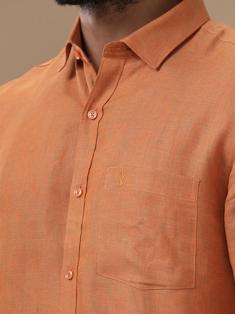 Men Pure Linen Dark Orange Shirt L76