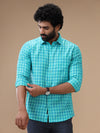 Men Pure Linen Checked Shirt Green LS62