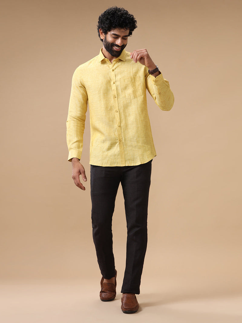 Mens Pure Linen Shirt Yellow L91