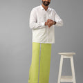 Men Formal White Shirt with Single Layer Green Dhoti Combo