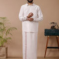 Men Tissue Rose Gold Dhoti & Full Sleeves Shirt Set