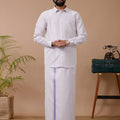 Men Tissue Lavender Dhoti & Full Sleeves Shirt Set