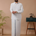 Men Tissue Dhoti & Full Sleeves Shirt Set Steel Grey