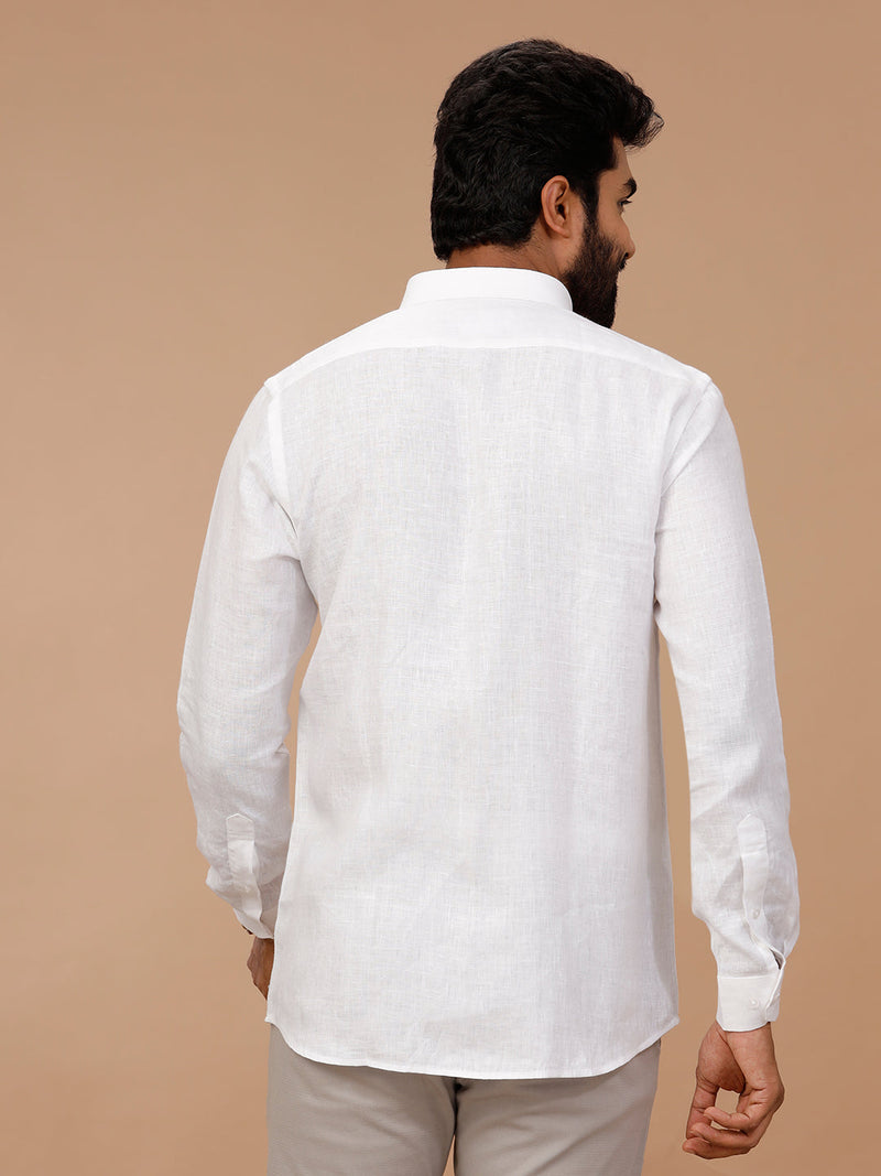 Men Pure Linen White Shirt with Self Design 1542JF