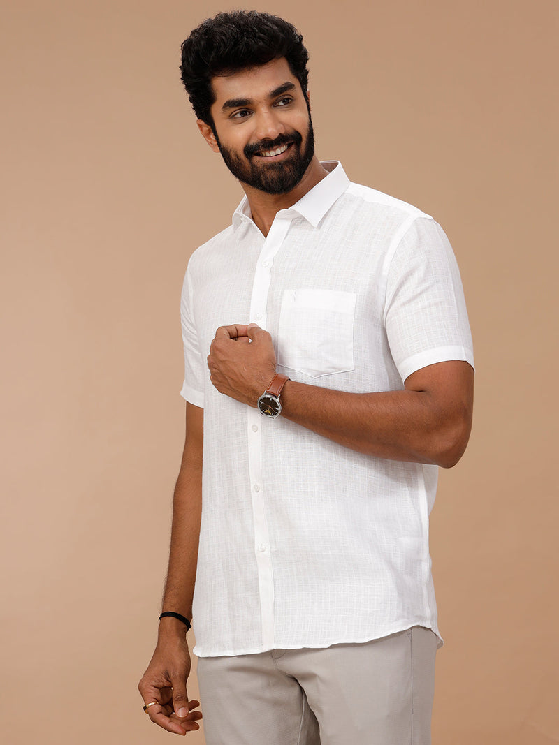 Men Pure Linen White Shirt with Self Design 1544JF