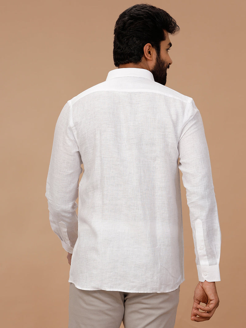 Men Pure Linen White Shirt with Self Design 1538JF
