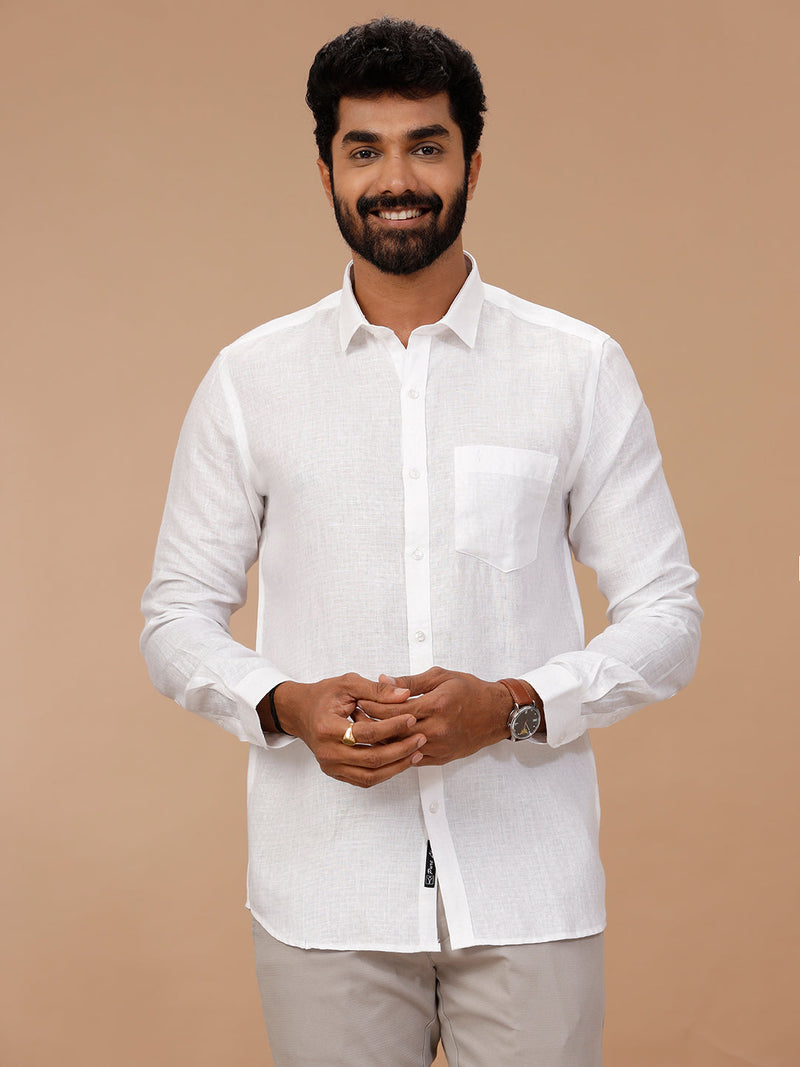 Men Pure Linen White Shirt with Self Design 1546JF