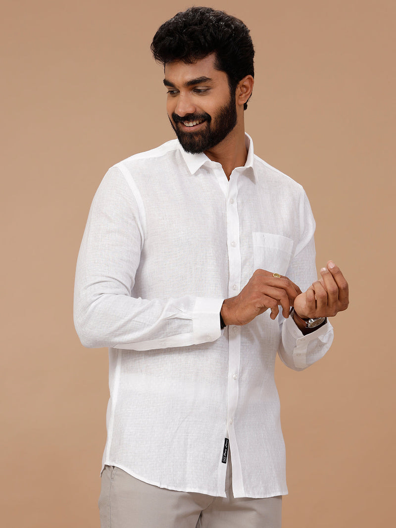 Men Pure Linen White Shirt with Self Design 1546JF