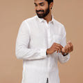 Men Pure Linen White Shirt with Self Design 1544JF