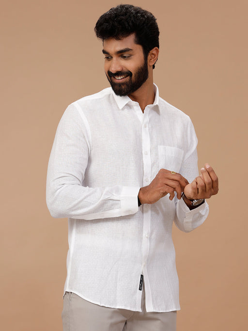 Men Pure Linen White Shirt with Self Design 1544JF