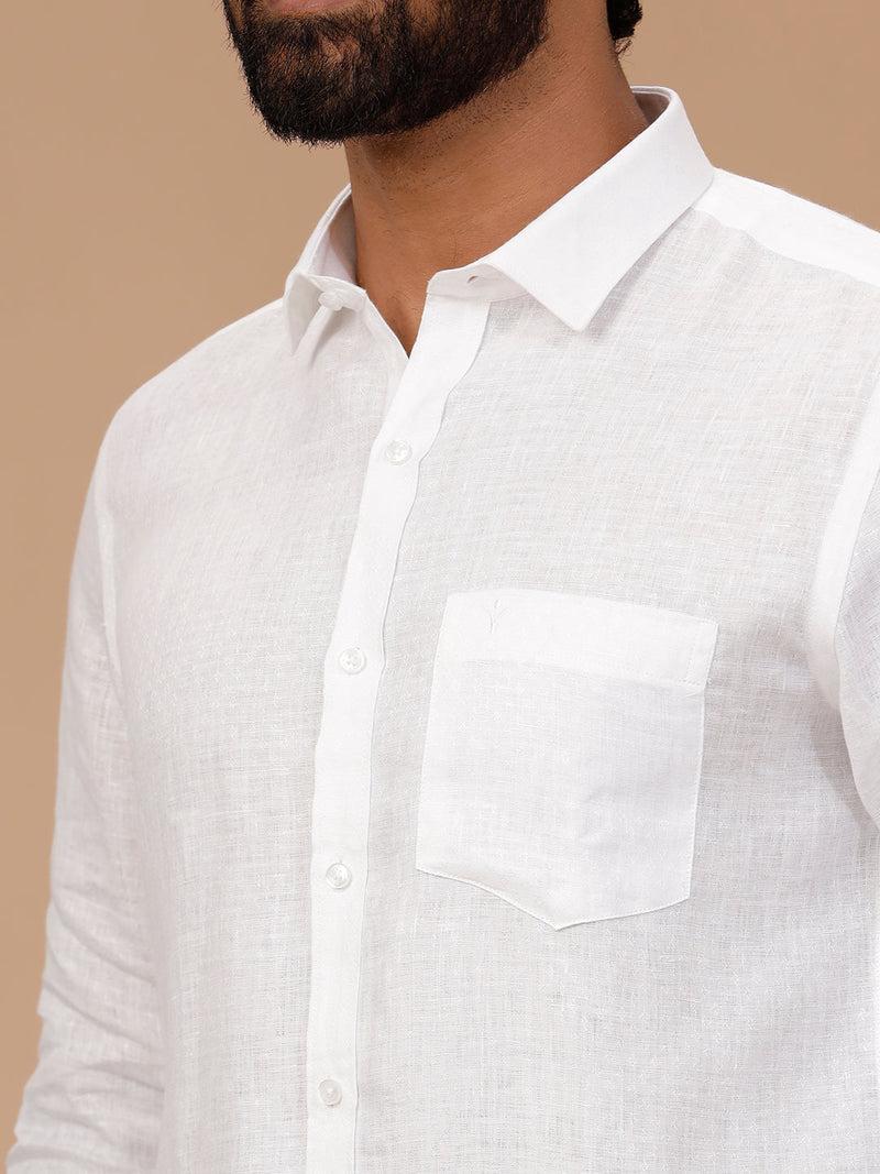 Men Pure Linen White Shirt with Self Design 1544JF