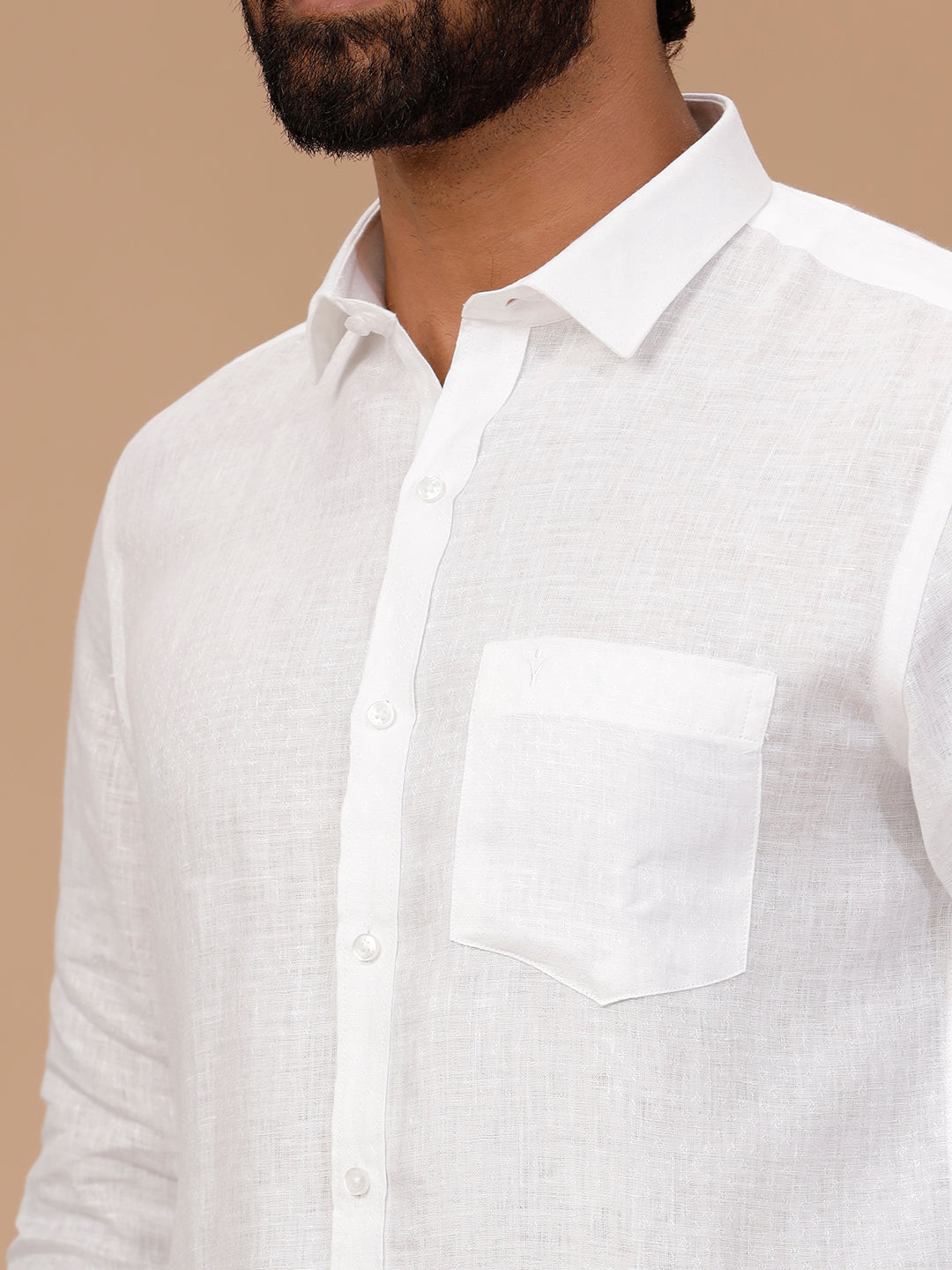 Men Pure Linen White Shirt with Self Design 1546JF