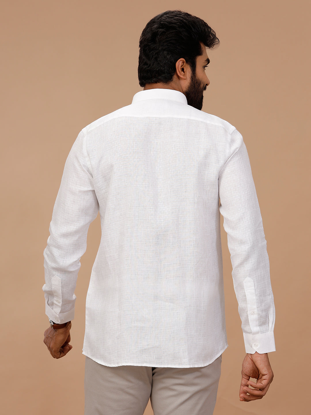 Men Pure Linen White Shirt with Self Design 1546JF