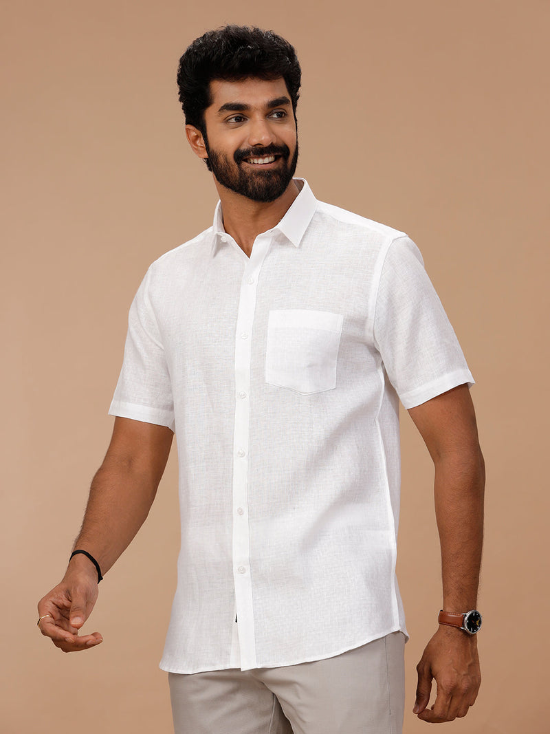 Men Pure Linen White Shirt with Self Design 1546JF