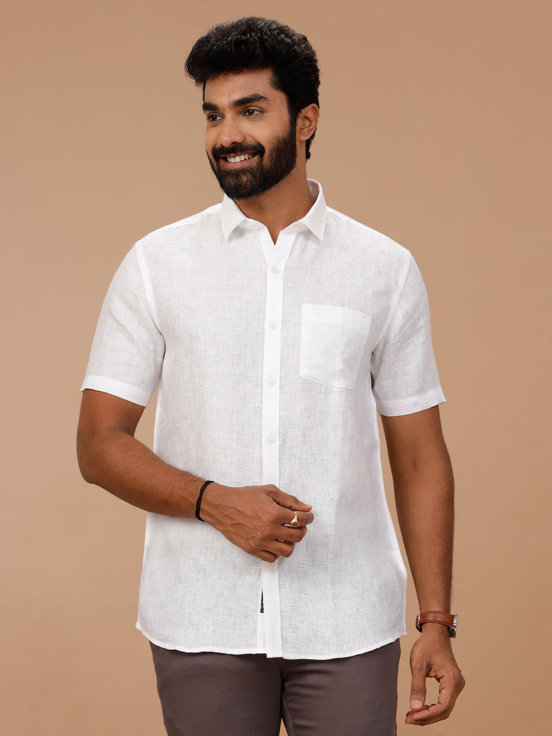 Men Pure Linen White Shirt with Self Design 1532JF