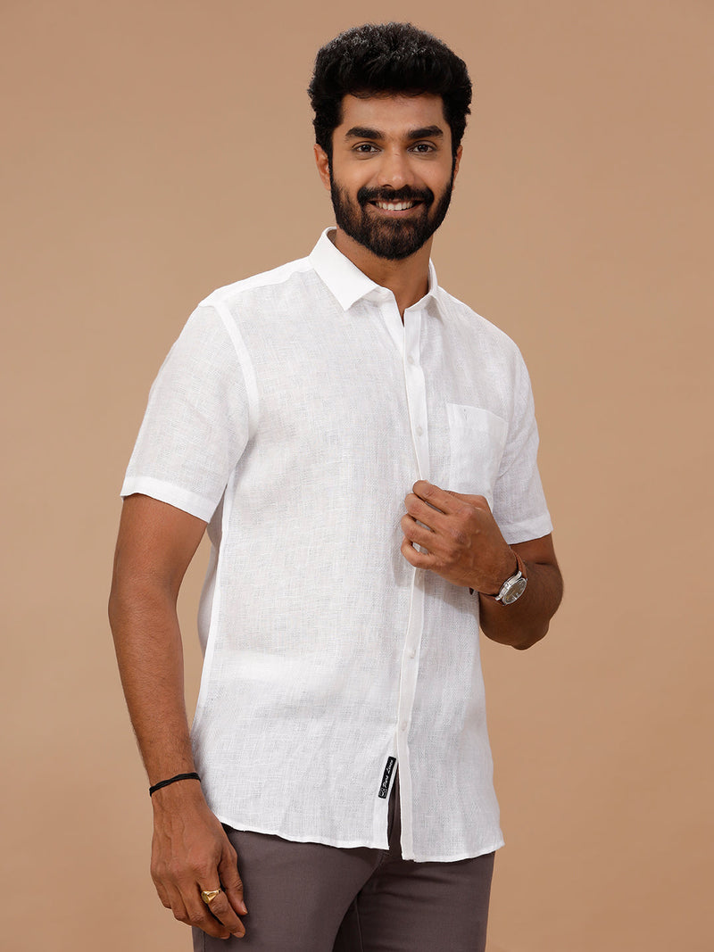 Men Pure Linen White Shirt with Self Design 1532JF