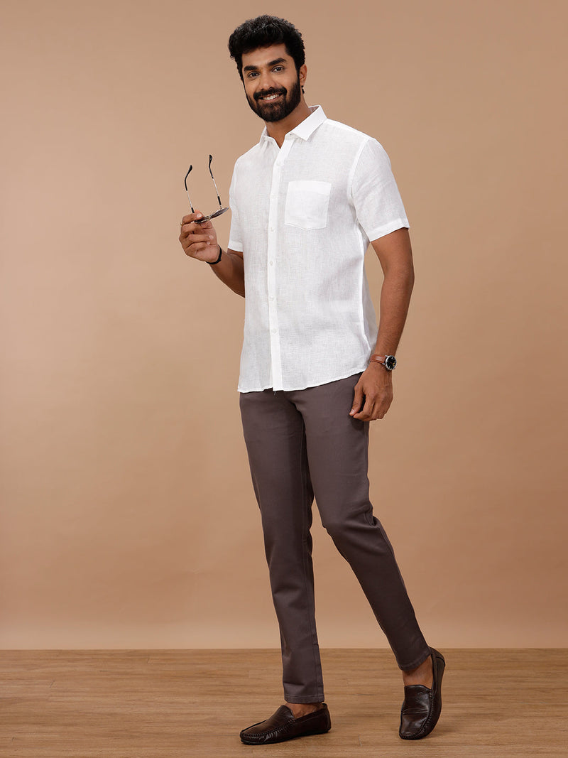 Men Pure Linen White Shirt with Self Design 1532JF