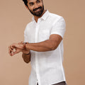 Men Pure Linen White Shirt with Self Design 1538JF