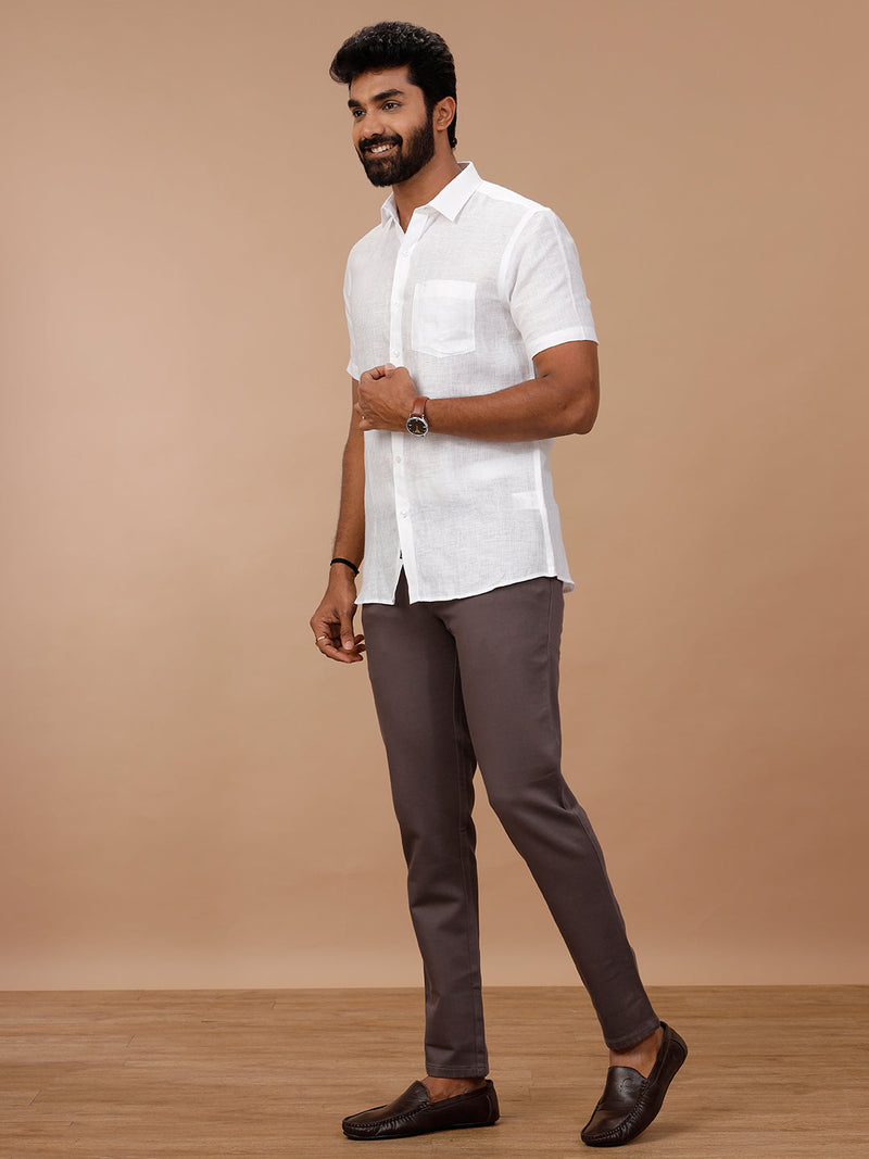 Men Pure Linen White Shirt with Self Design 1538JF