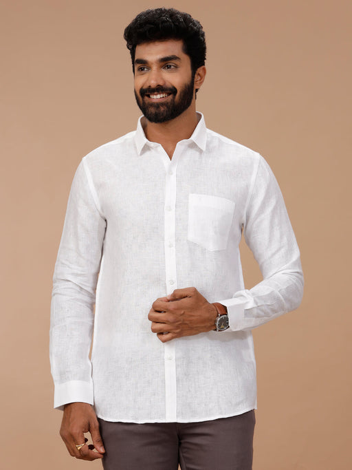 Men Pure Linen White Shirt with Self Design 1532JF