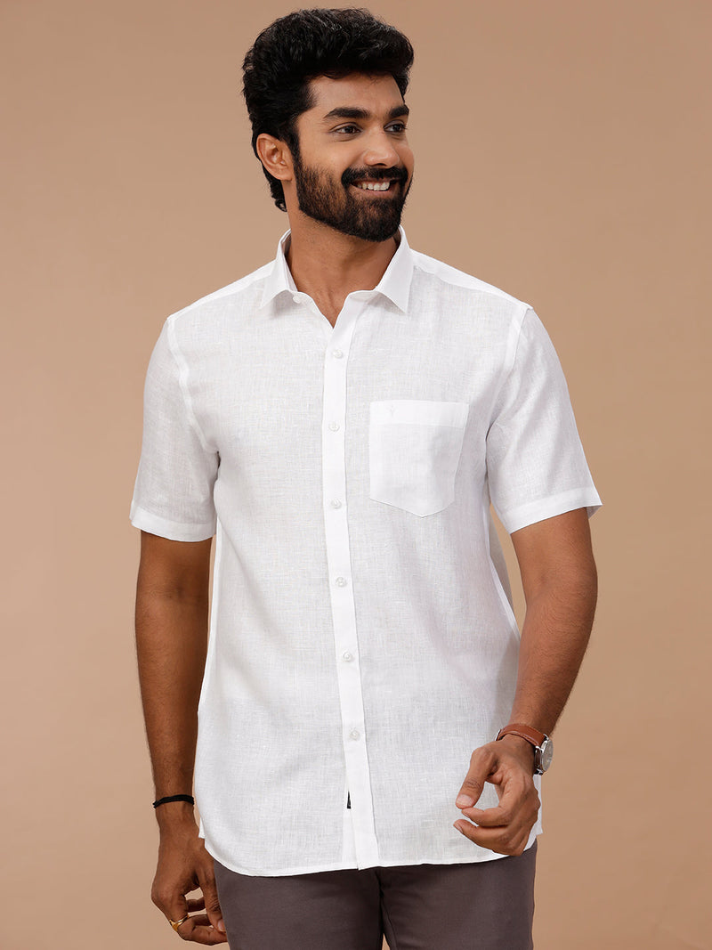 Men Pure Linen White Shirt with Self Design 1542JF