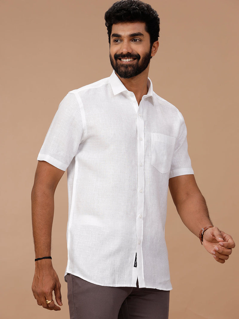 Men Pure Linen White Shirt with Self Design 1542JF