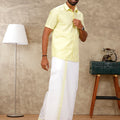 Men Laser Lemon Matching Border Dhoti & Half Sleeves Shirt Set BB1