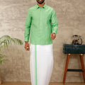Men Matching Dhoti & Full Sleeves Shirt Set Green CC6