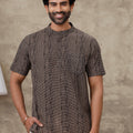 Men Cotton Short Length Printed Pocket Kurta Browny Black OD40