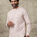 Men Cotton Short Length Self Design Pocket Kurta Sandal RF1