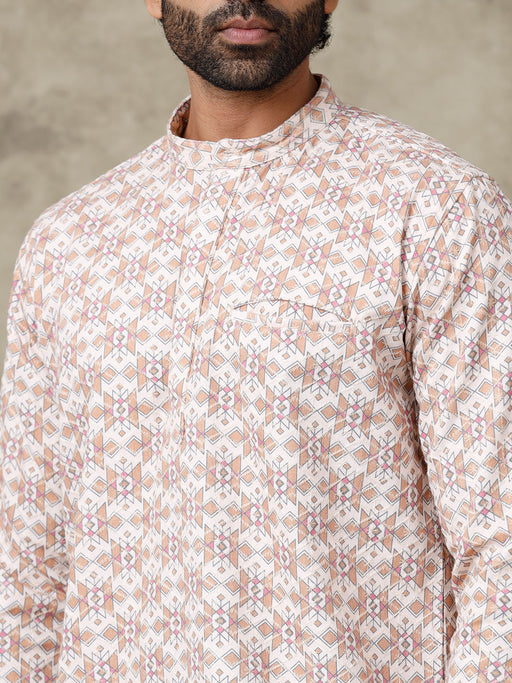 Men Cotton Short Length Self Design Pocket Kurta Sandal RF1