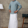 Men Pewter Grey Shirt With Matching Border Dhoti Set Trendy