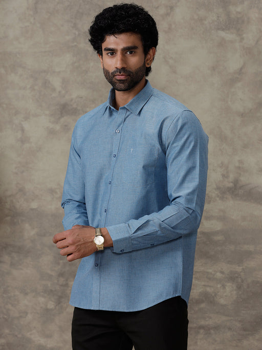 Men Cotton Rich Shirt Deep Blue Trendy 8 YH6