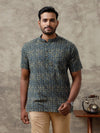 Men Cotton Short Length Printed Pocket Kurta Green with Blue OE8