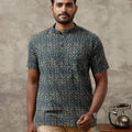 Men Cotton Short Length Printed Pocket Kurta Green with Blue OE8
