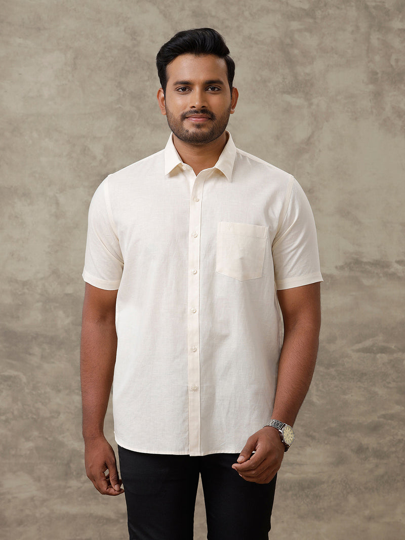 Men Linen Cotton Shirt Cream LF12