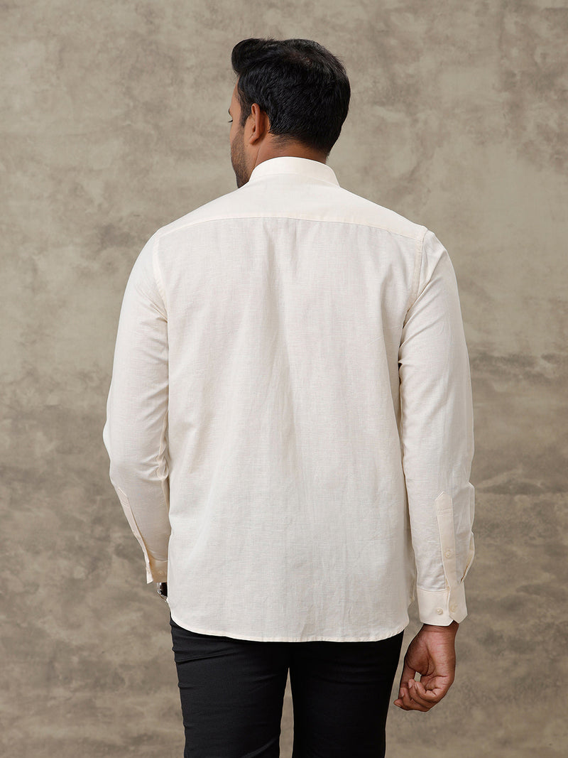 Men Linen Cotton Shirt Cream LF12
