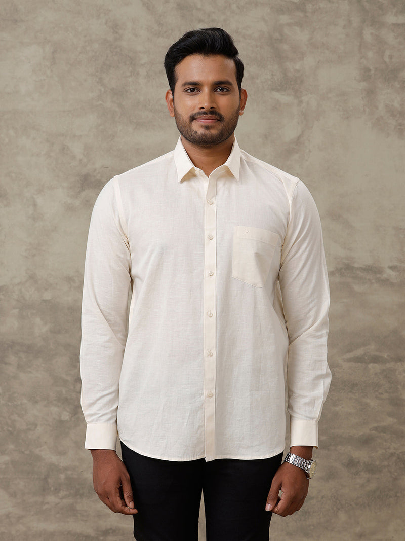Men Linen Cotton Shirt Cream LF12