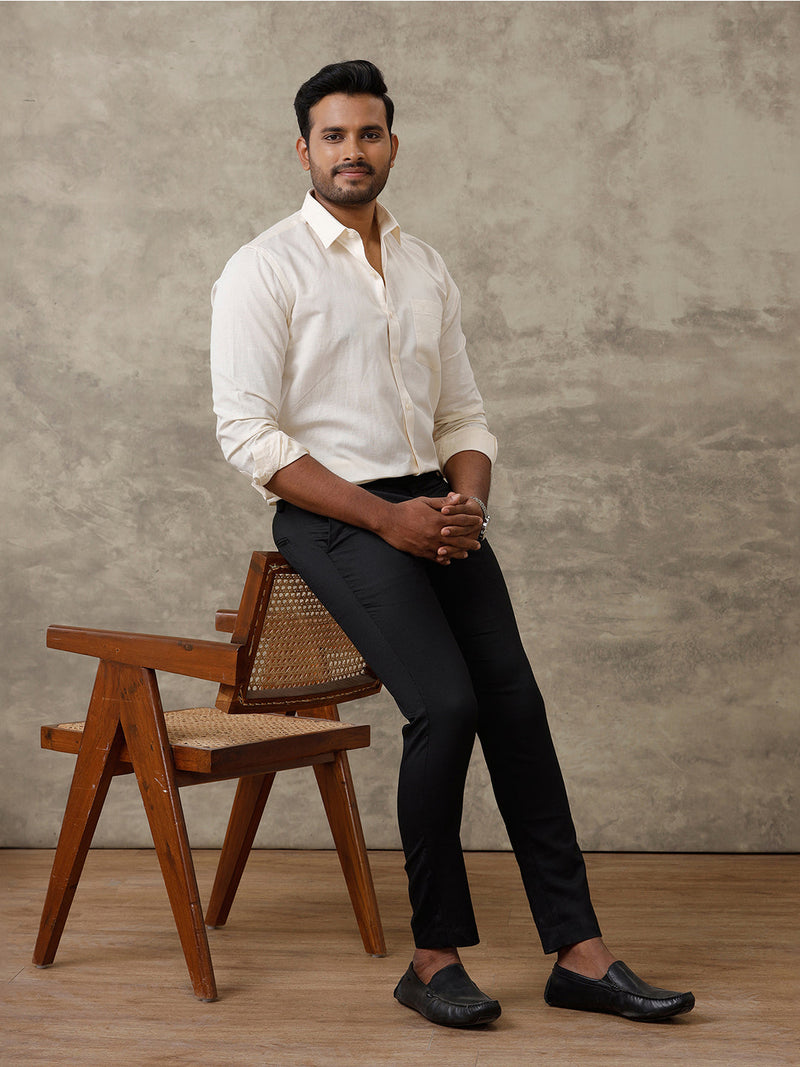 Men Linen Cotton Shirt Cream LF12