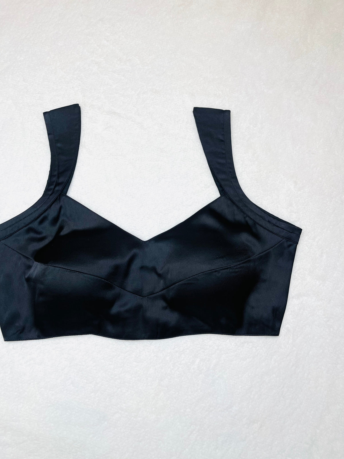 Satin Black Sweetheart Neck Blouse