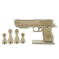 Kraftsman Semi-Automatic Wooden Rubber Band Shooting Gun Toys for Kids & Adults with Target | 5 Rapid Fire Shots (Beige)