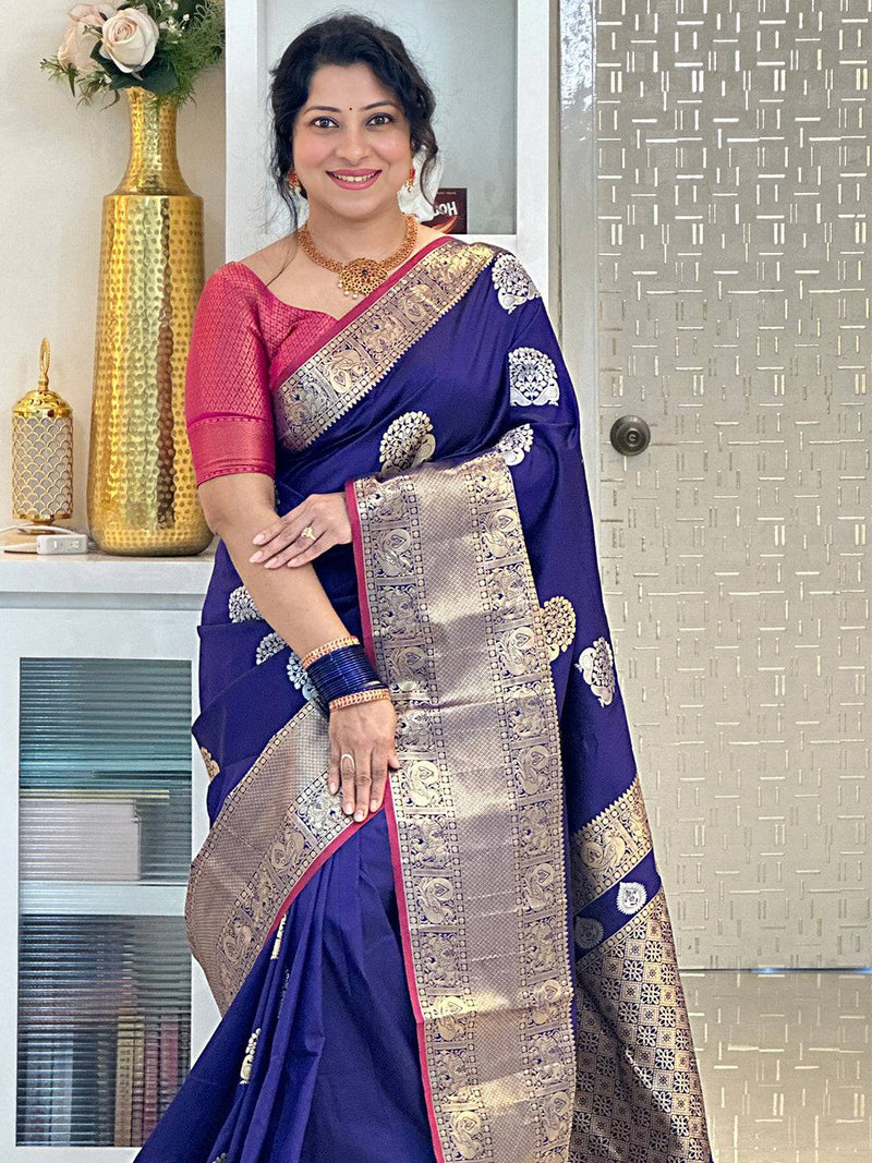 Purple Banarasi Silk Kanchi Zari Weaving Saree