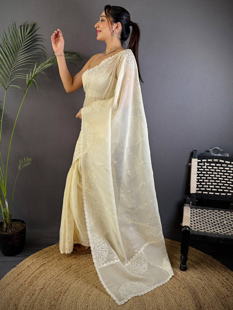 Ethereal White Soft Chiffon Saree