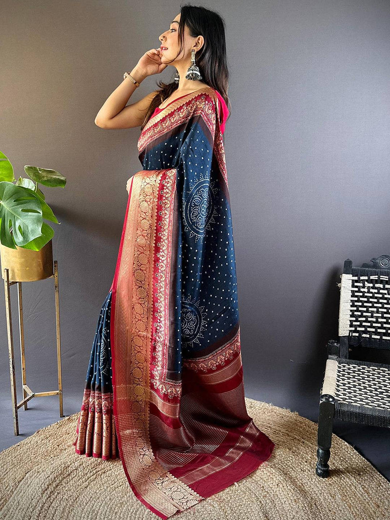 Blue Graceful Bandhej Silk Saree
