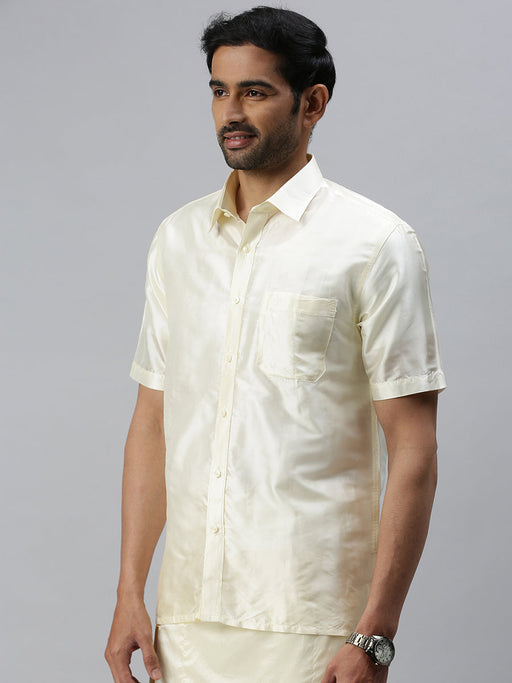 Men Pure Silk Mixed Cream Half Sleeves Shirt