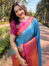 Royal Blue Colour Kanjivaram Aura Soft Silk Saree With Broced Zari Blouse