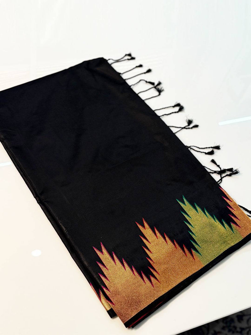 Black Copper Radiance Soft Silk Saree