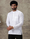 Men Linen Cotton Short Length Plain Pocket Kurta White MW1