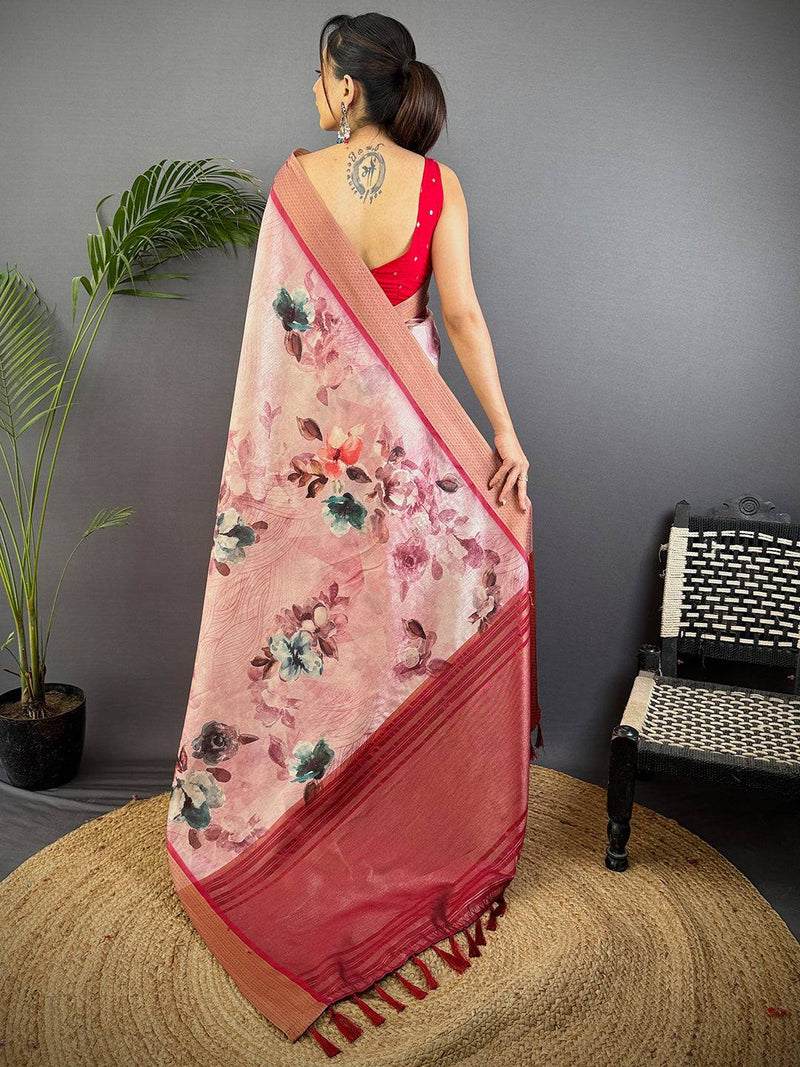 Radiant Pink Tussar Silk Digital Print Saree